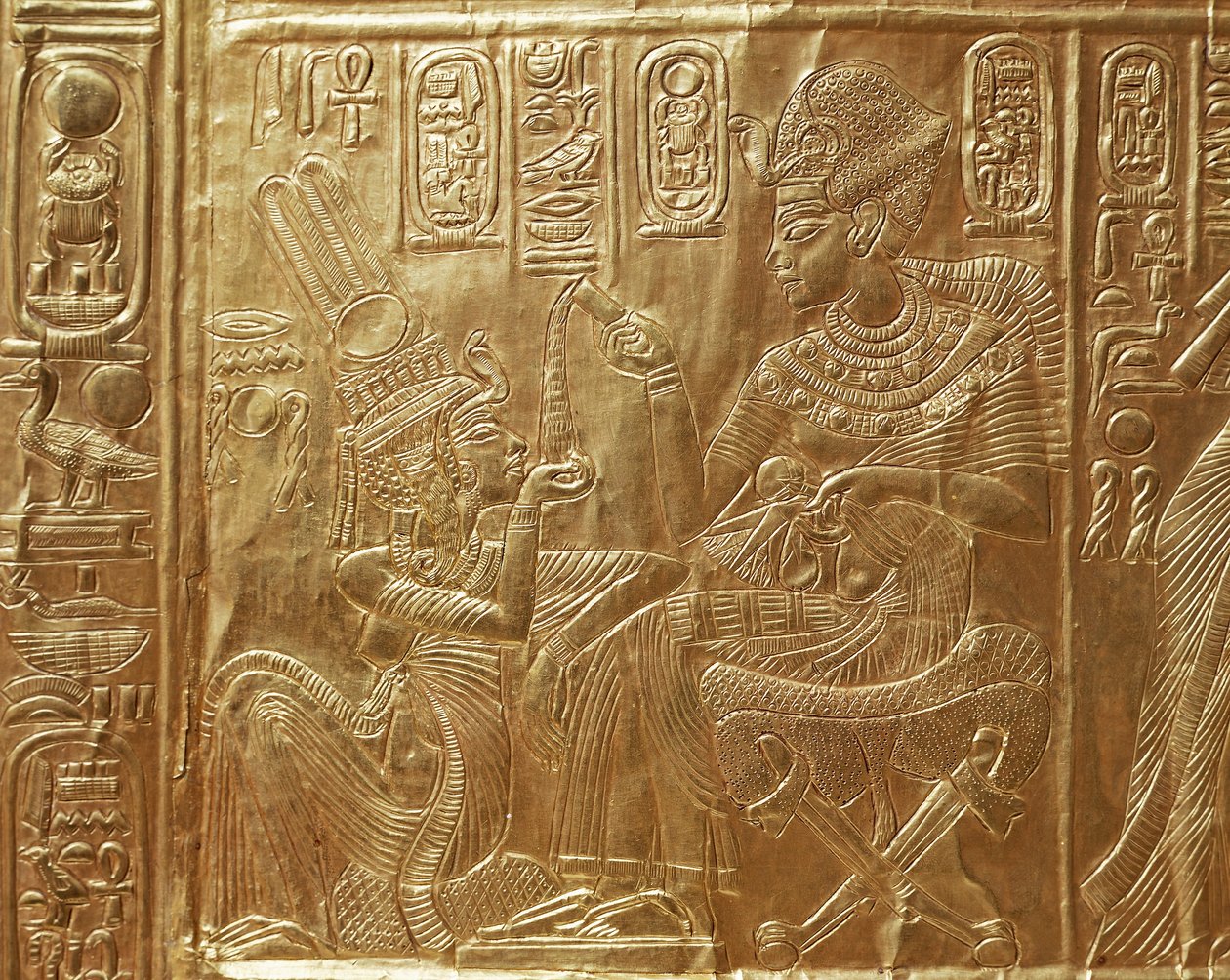 Tutanchamon a jeho žena, detail rituální rakve od Egyptian 18th Dynasty