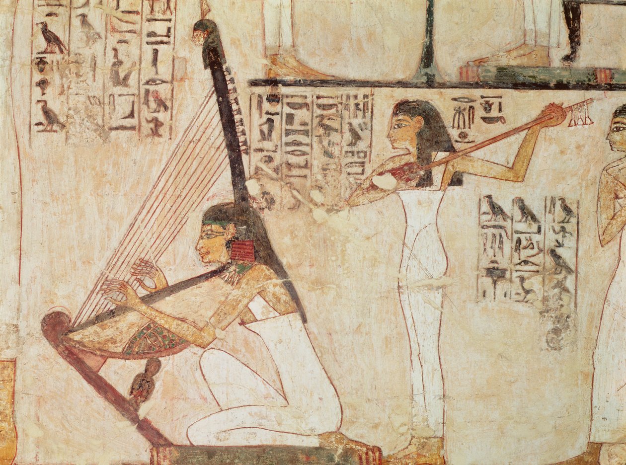 Dva hudebníci, z Tomb of Rekhmire, New Kingdom (nástěnná malba) od Egyptian 18th Dynasty