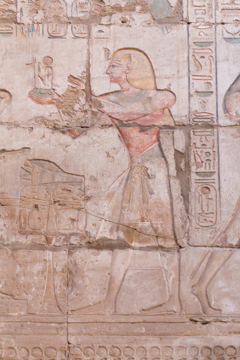 Nástěnné reliéfy, velký hypostylový sál, chrámový komplex Karnak, Luxor, Egypt od Egyptian 18th Dynasty