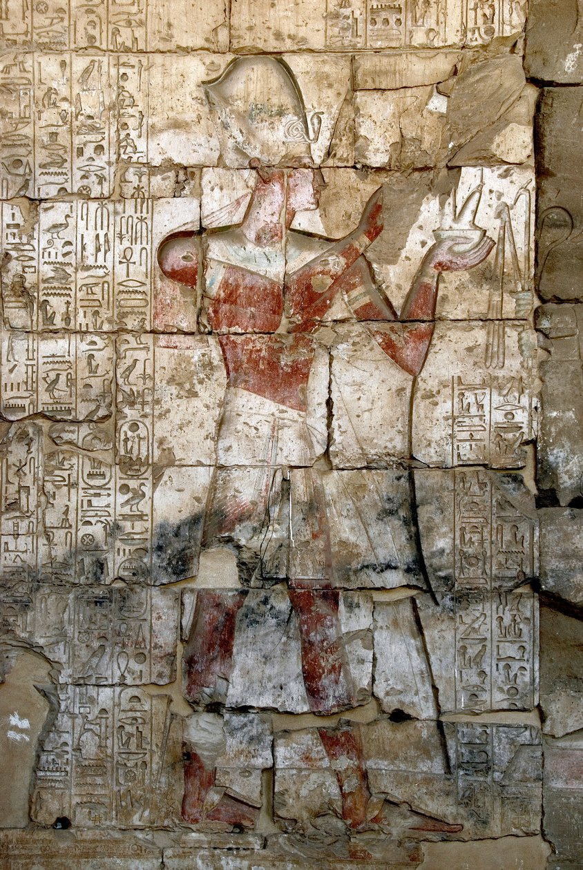 Umění starověkého Egypta: Nízký reliéf na sloupu chrámu Setiho I. (Stay nebo Seti I od Egyptian 19th Dynasty