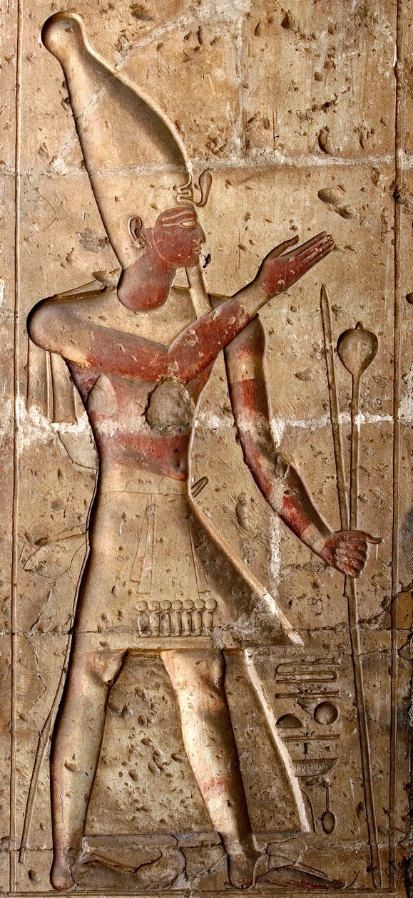 Umění starověkého Egypta: Nízký reliéf na sloupu chrámu Setiho I. (Stay nebo Seti I od Egyptian 19th Dynasty
