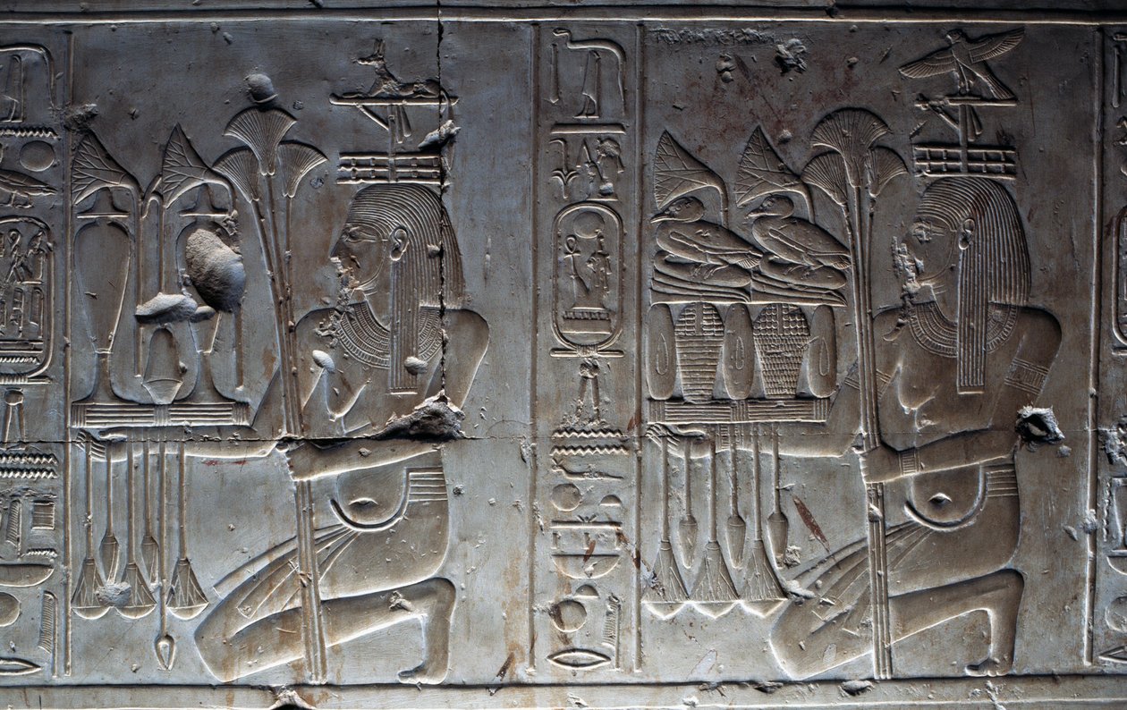 Basreliéf, Chrám Setiho I. nebo Velký chrám v Abydosu, Abydos, Egypt, Egyptská civilizace, Nová říše, Dynastie XIX od Egyptian 19th Dynasty