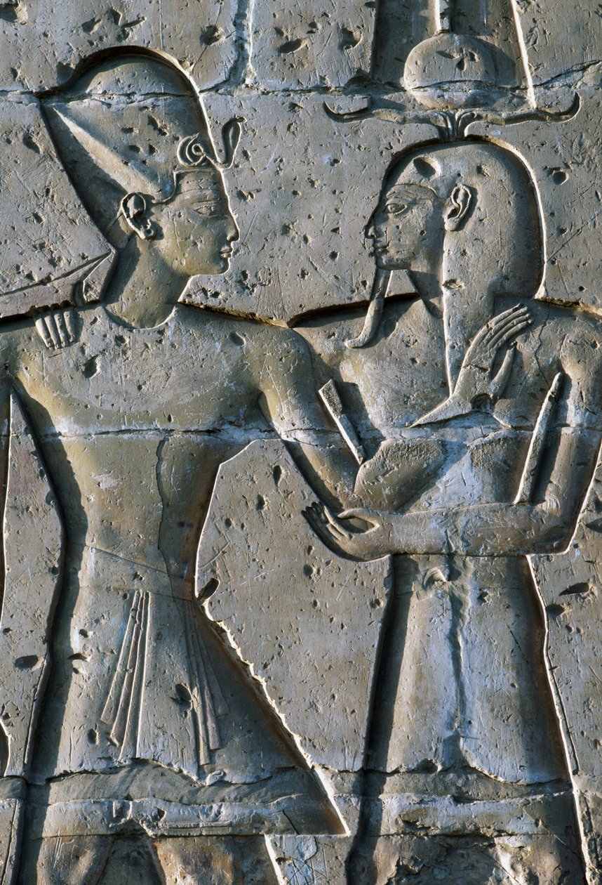 Basreliéf zobrazující faraona, Chrám Setiho I. nebo Velký chrám v Abydosu, Abydos, Egypt, Egyptská civilizace, Nová říše, 19. dynastie od Egyptian 19th Dynasty