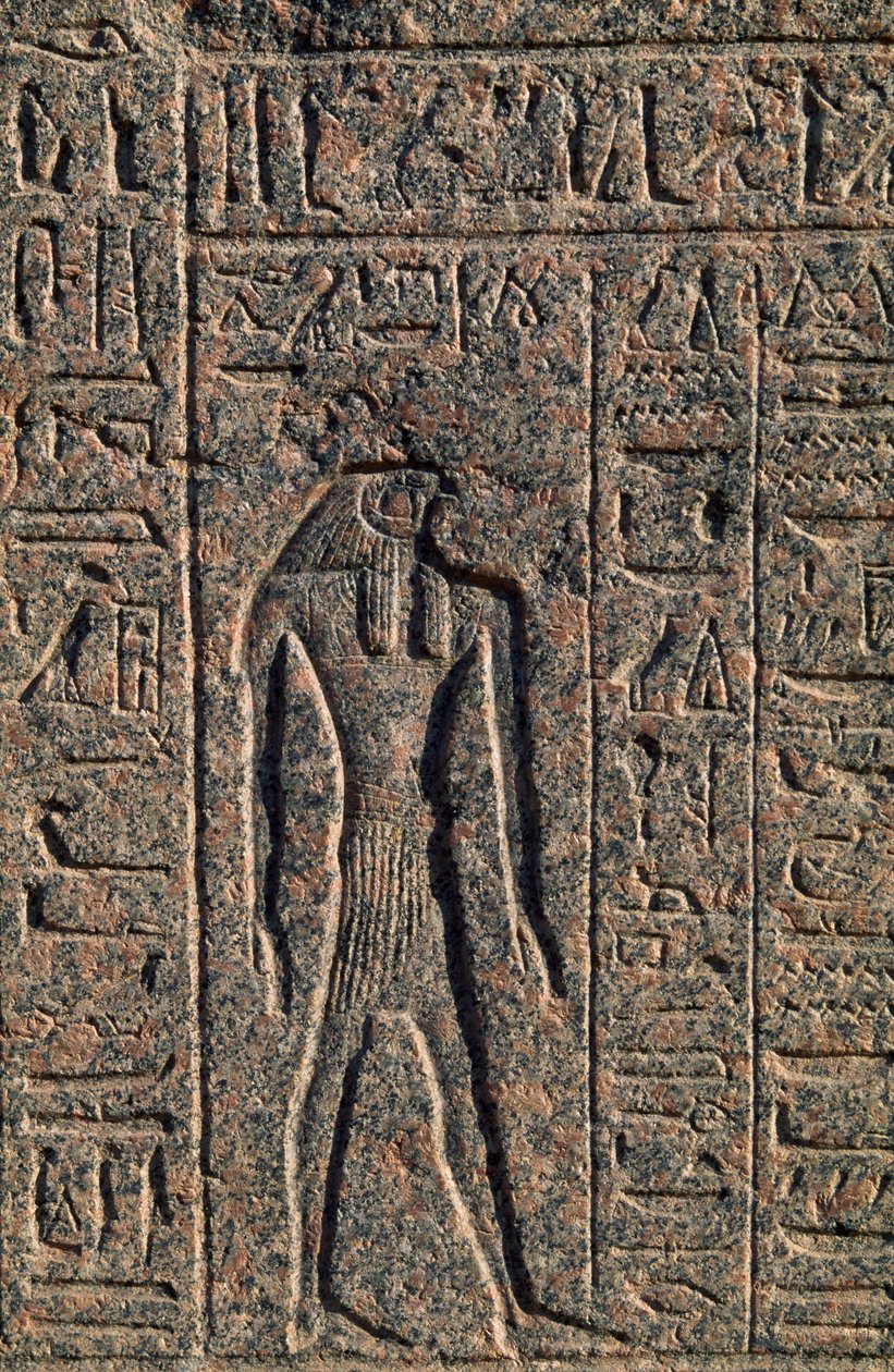 Vyobrazení Hóra, detail nápisu a reliéfu Thóta a Hóra, Amenhotepův sarkofág, Memfis (Seznam světového dědictví UNESCO) od Egyptian 19th Dynasty