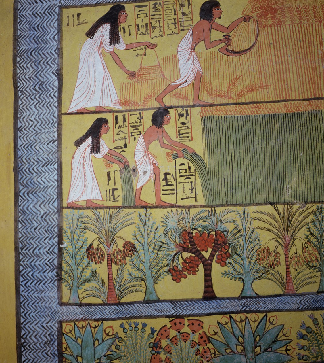 Detail scény sklizně na východní zdi, z hrobky Sennedjem, The Workers Village, New Kingdom (nástěnná malba) (viz také 19829-30 & 67891) od Egyptian 19th Dynasty