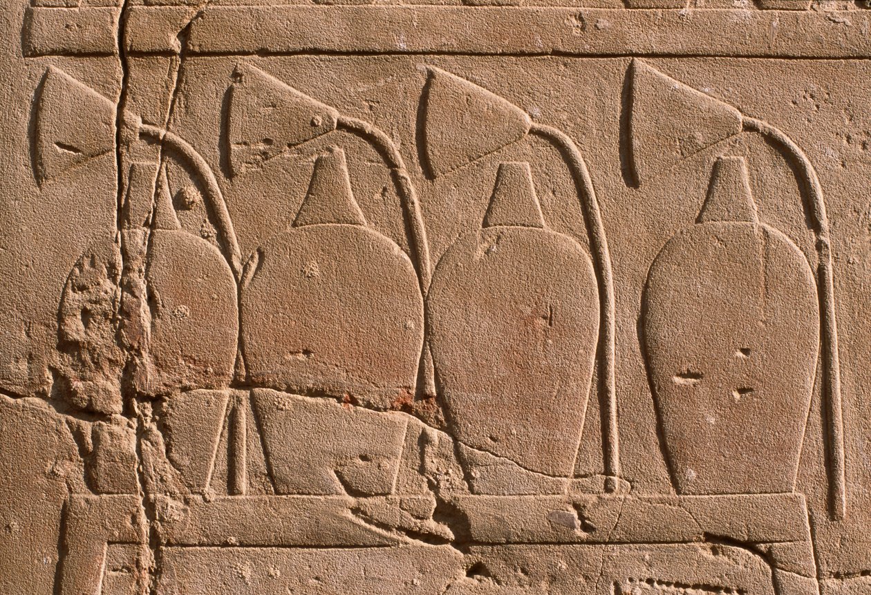 Detail reliéfu znázorňujícího sklenice a lotosové květy (vápenec) od Egyptian 19th Dynasty