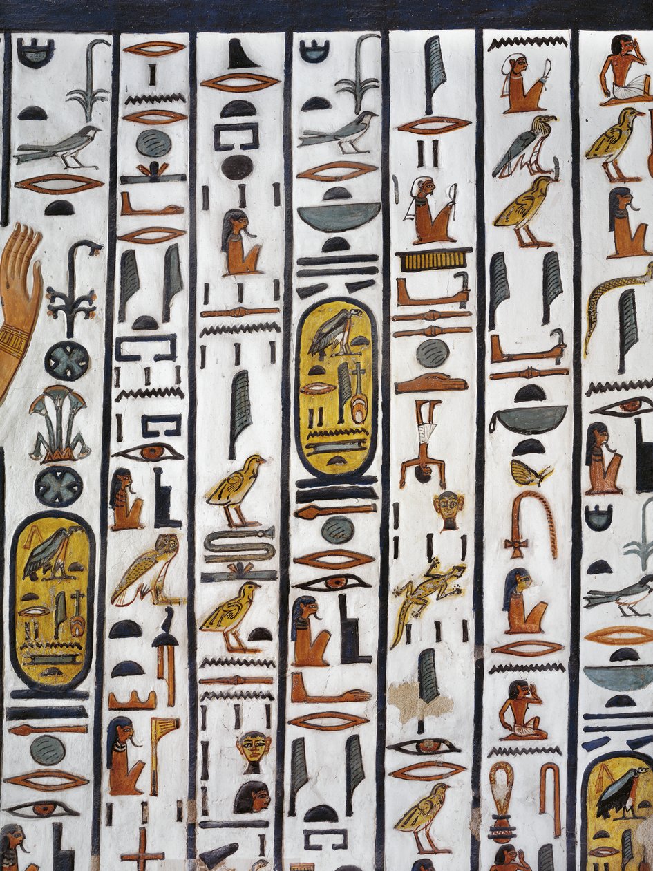 Egypt, Théby, Luxor, Údolí královen, Nefertariina hrobka, nástěnná malba v pohřební komoře z 19. dynastie od Egyptian 19th Dynasty
