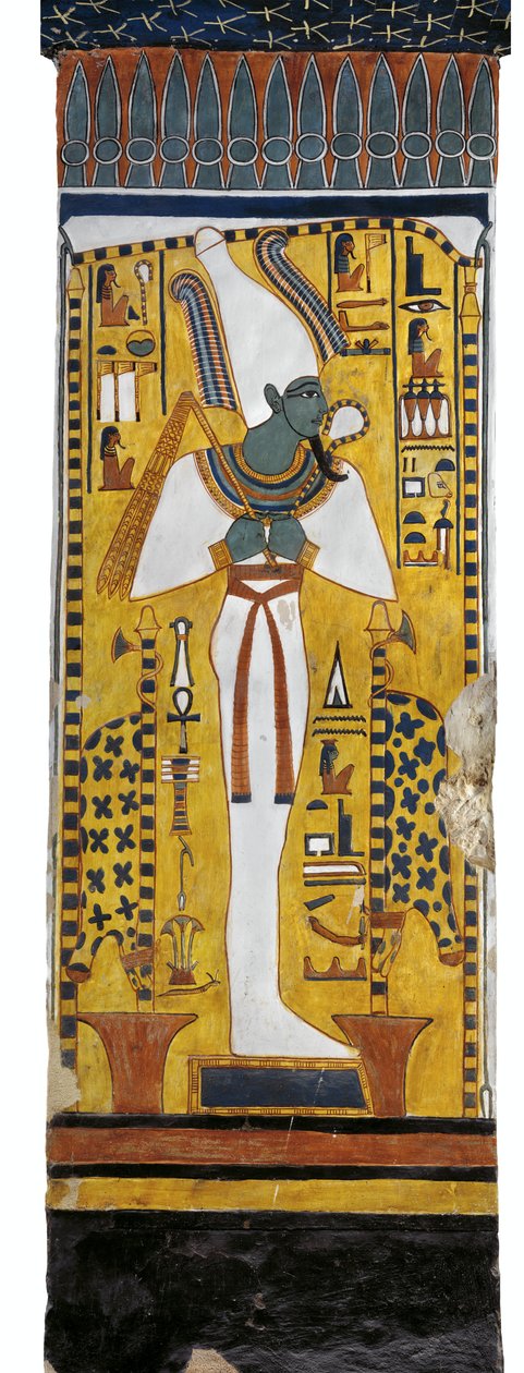 Egypt, Théby, Luxor, Údolí královen, Hrobka Nefertari, nástěnná malba Osiris v pohřební komoře z 19. dynastie od Egyptian 19th Dynasty