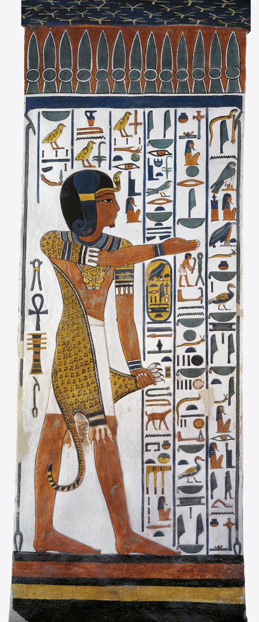 Egypt, Théby, Luxor, Údolí královen, Hrobka Nefertari, nástěnná malba boha Hora v pohřební komoře z 19. dynastie od Egyptian 19th Dynasty