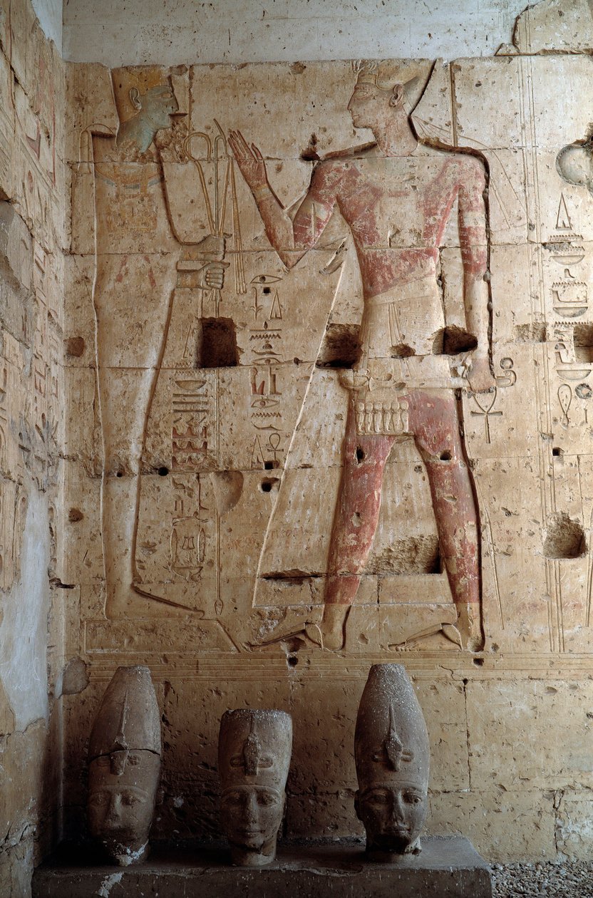 Egyptský starověk: nízký reliéf z chrámu Sethi I. v Abydu. 1318 př. n. l. Egypt od Egyptian 19th Dynasty