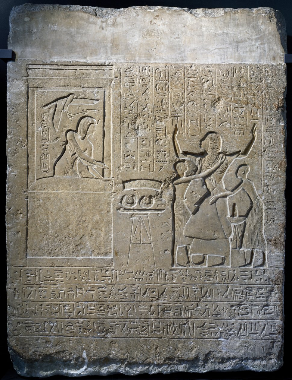 Hormin, náčelník královského harému, odměněn zlatými náhrdelníky, které mu daroval Seti I., vápencová stéla od Egyptian 19th Dynasty