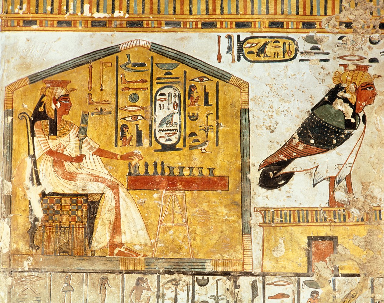 Nefertari hrající senet, detail nástěnné malby z Hrobky královny Nefertari, Nová říše od Egyptian 19th Dynasty