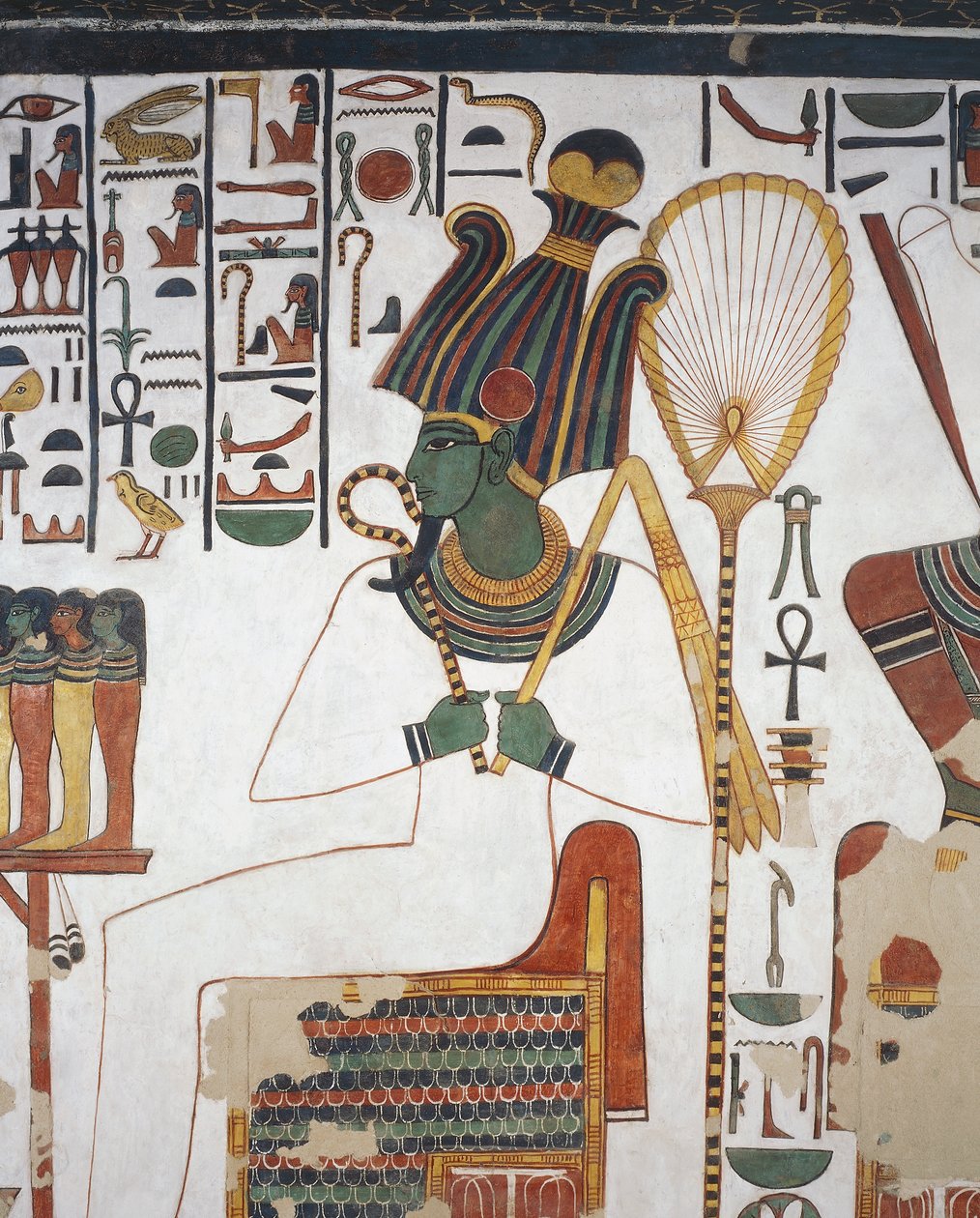Osiris, freska, východní stěna, východní boční komora, Nefertariina hrobka (QV66), Údolí královen, Théby (Seznam světového dědictví UNESCO) od Egyptian 19th Dynasty