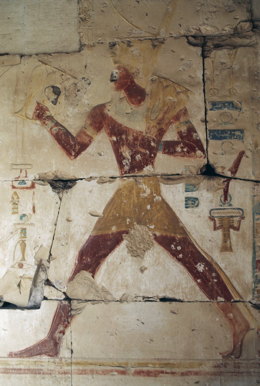 Malovaný reliéf faraona, Chrám Ramsese II, Abydos, Egypt, Egyptská civilizace, Nová říše, Dynastie XIX (foto) od Egyptian 19th Dynasty