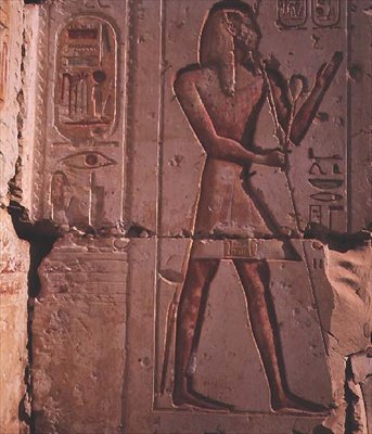 Faraon, kamenný reliéf z chrámu Ramesse II., kolem 1298 př. Kr od Egyptian 19th Dynasty