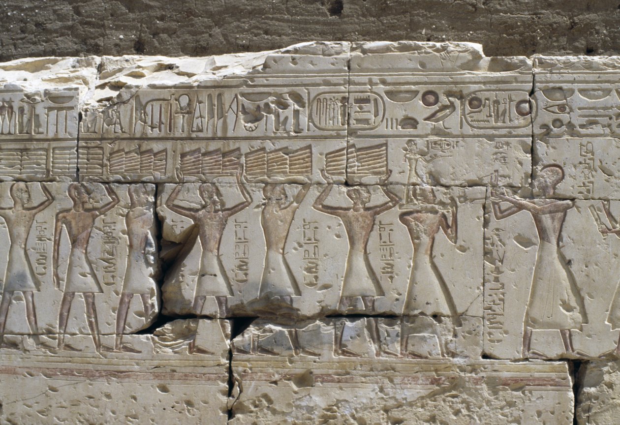Reliéf, Chrám Ramsese II, Abydos, Egypt, Egyptská civilizace, Nová říše, Dynastie XIX (foto) od Egyptian 19th Dynasty