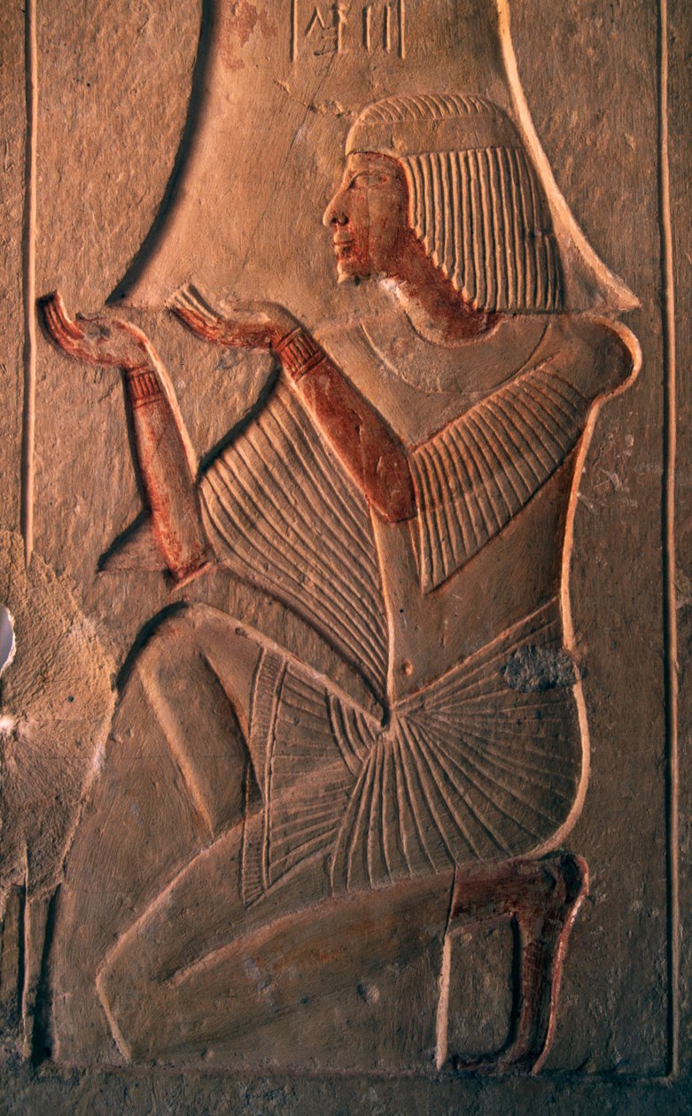 Reliéf zobrazující adorující postavu, Leteyina hrobka, Sakkára, Egypt, Egyptská civilizace, Nová říše, Dynastie XIX od Egyptian 19th Dynasty