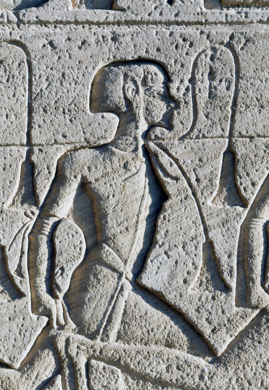 Reliéf zobrazující zajatce z bitvy u Kadeše, detail z podstavce trůnů na fasádě Velkého chrámu Ramsese II., Abú Simbel (Seznam světového dědictví UNESCO) od Egyptian 19th Dynasty