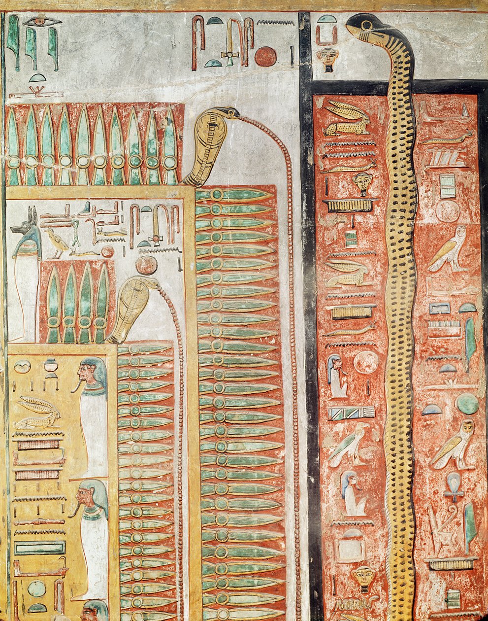 Reliéf zobrazující cestu, kterou musí mrtví přejít do posmrtného života, z hrobky Setiho I. (asi 1294-1279 př. n. l.) Nová říše (malovaný vápenec) od Egyptian 19th Dynasty