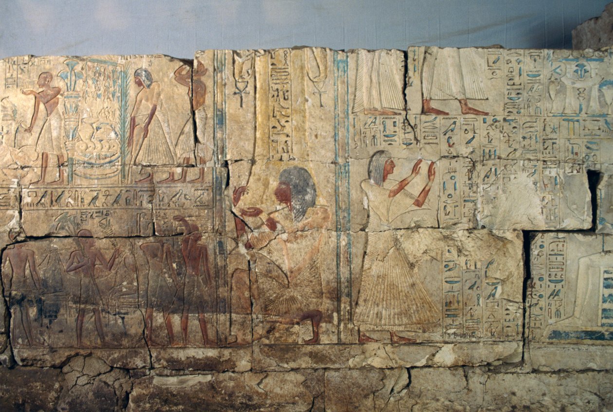 Reliéf z hrobky Netcherouymese, vysokého úředníka Ramsese II, Sakkára, Egypt, Egyptská civilizace, Nová říše, Dynastie XIX od Egyptian 19th Dynasty