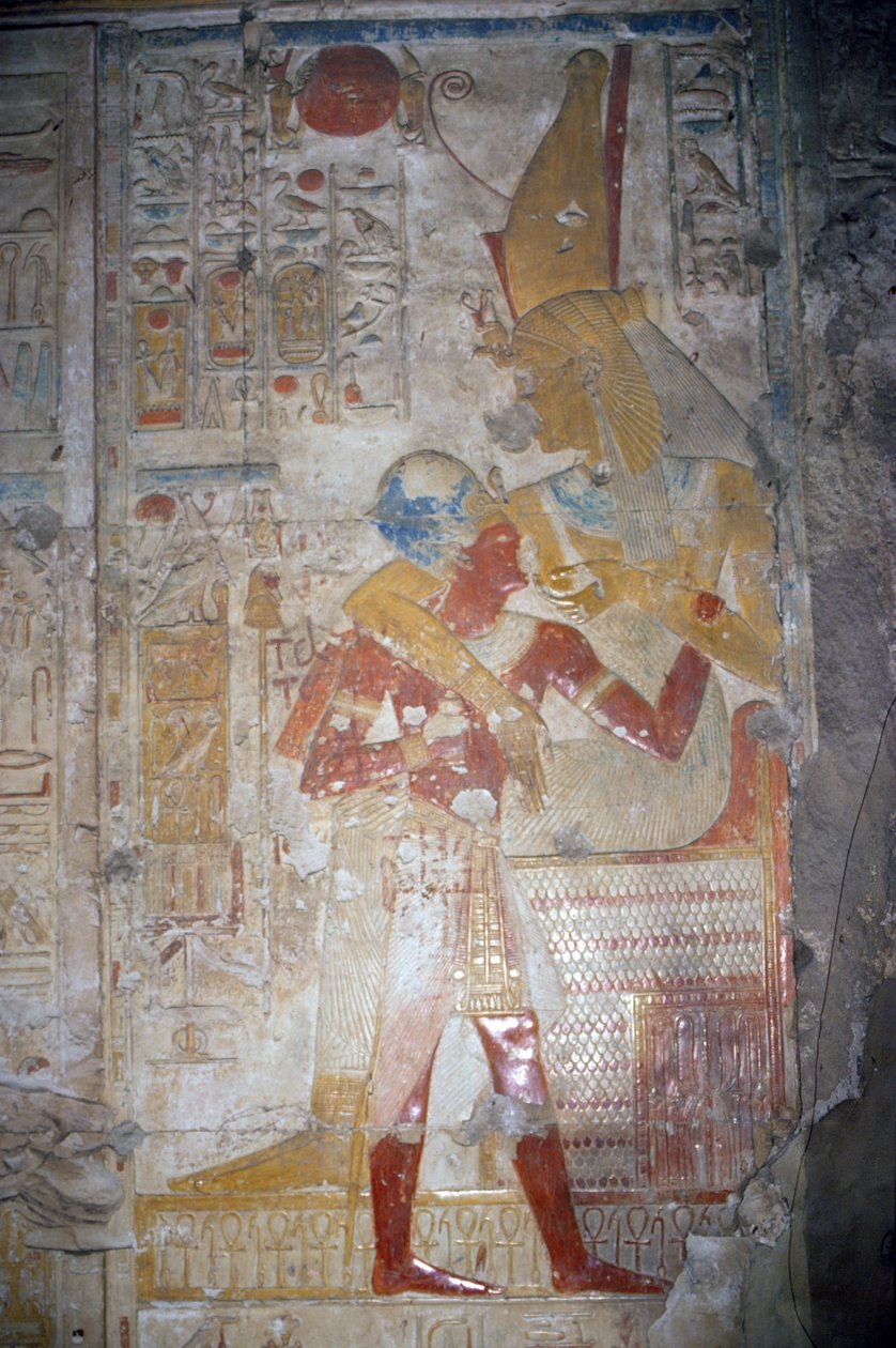 Reliéf Sethos I (1303-1290 př.nl) a Isis, Nová říše (nástěnná malba) od Egyptian 19th Dynasty