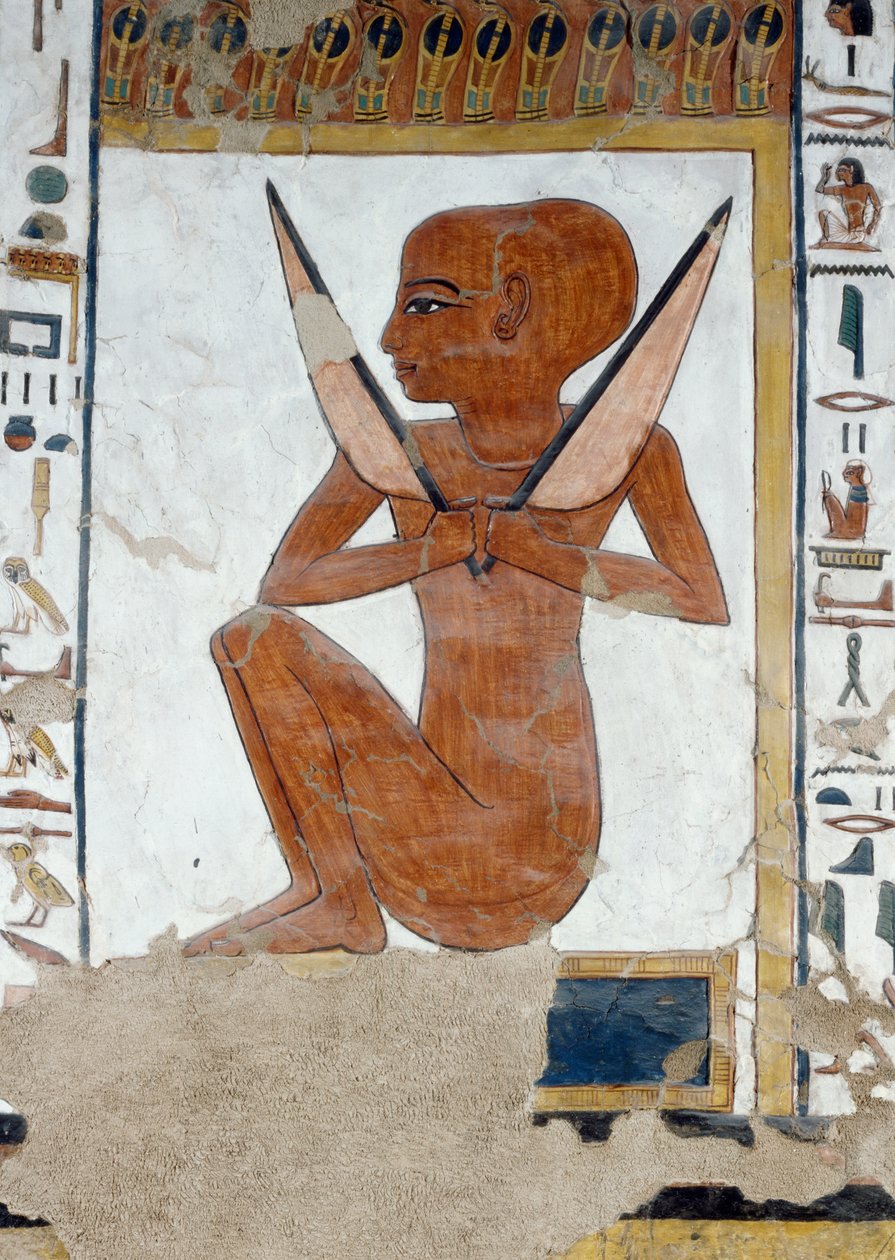 Reprezentace Henty-Reki, strážce páté brány království Osiris, detail z fresek v pohřební komoře Nefertari, Údolí královen, Luxor, Théby. Egyptská civilizace, Nová říše, dynastie XIX. od Egyptian 19th Dynasty