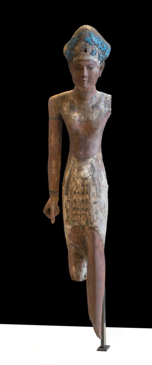 Socha panovníka Ramesside, čelenka s modrou korunou a v přední bederní roušce od Egyptian 19th Dynasty