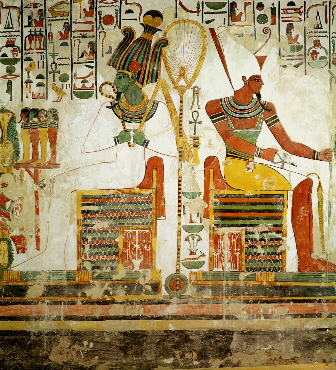 Bohové Osiris a Atum, z hrobky Nefertari, Nová říše (nástěnná malba) od Egyptian 19th Dynasty