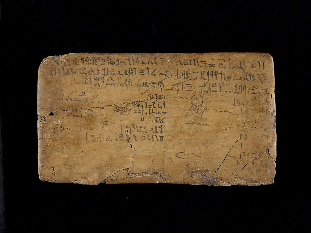 Psací deska s verši z Hymnu na Nil Zaplavené dřevo, gesso, plátno a tuš od Egyptian 19th Dynasty