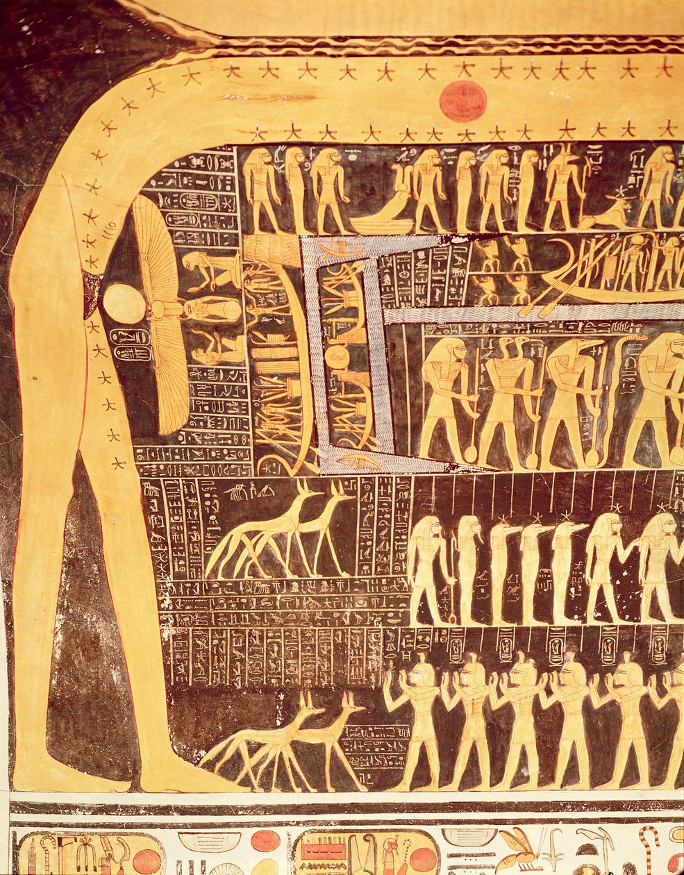Detail z Knihy dne ze stropu pohřební komory hrobky Ramesse VI. (r.1143-1136 př.nl) Nová říše (nástěnná malba) od Egyptian 20th Dynasty