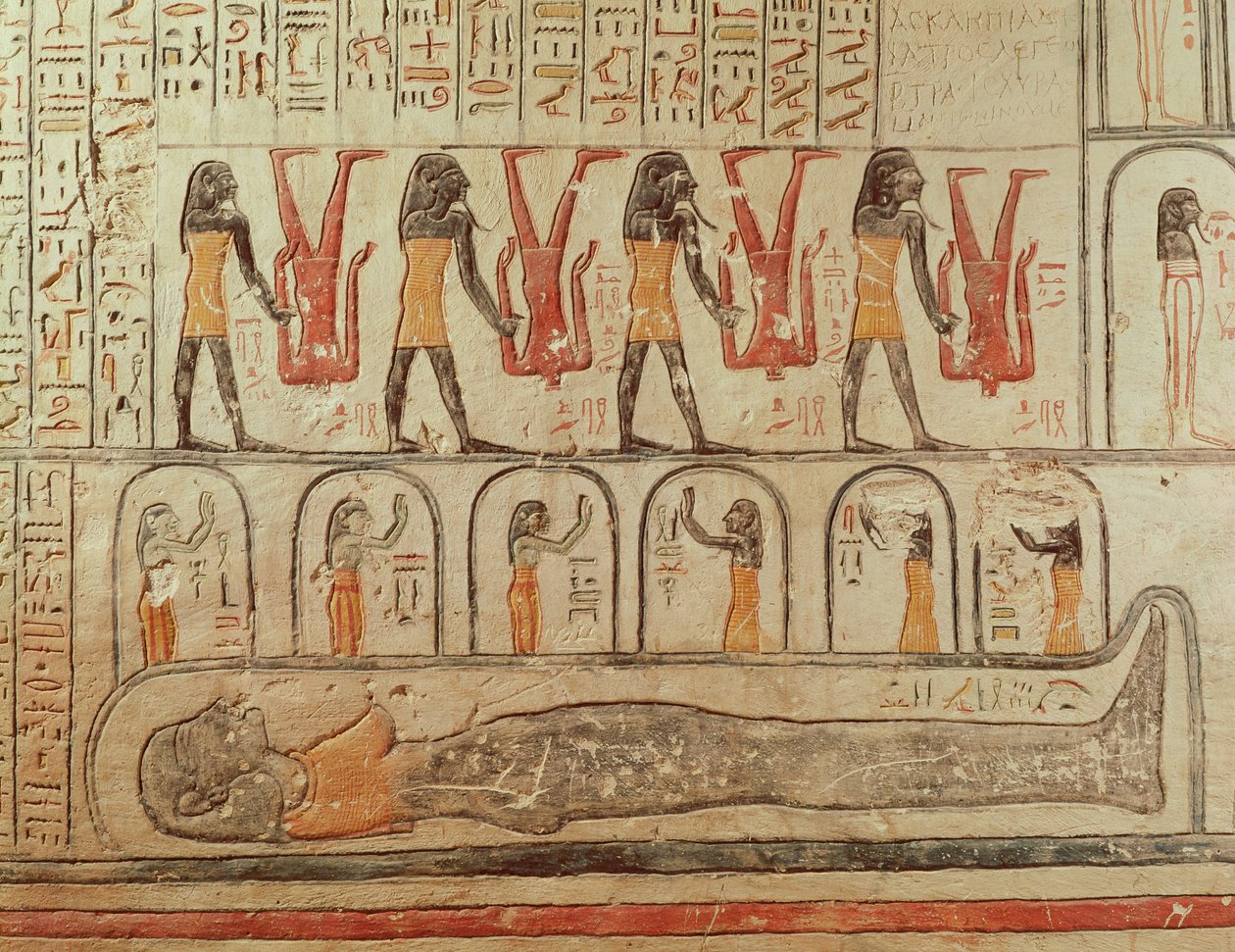Detail z Knihy Země, z pohřební komory hrobky Ramesse VI. (r.1143-1136 př.nl) Nová říše (nástěnná malba) od Egyptian 20th Dynasty