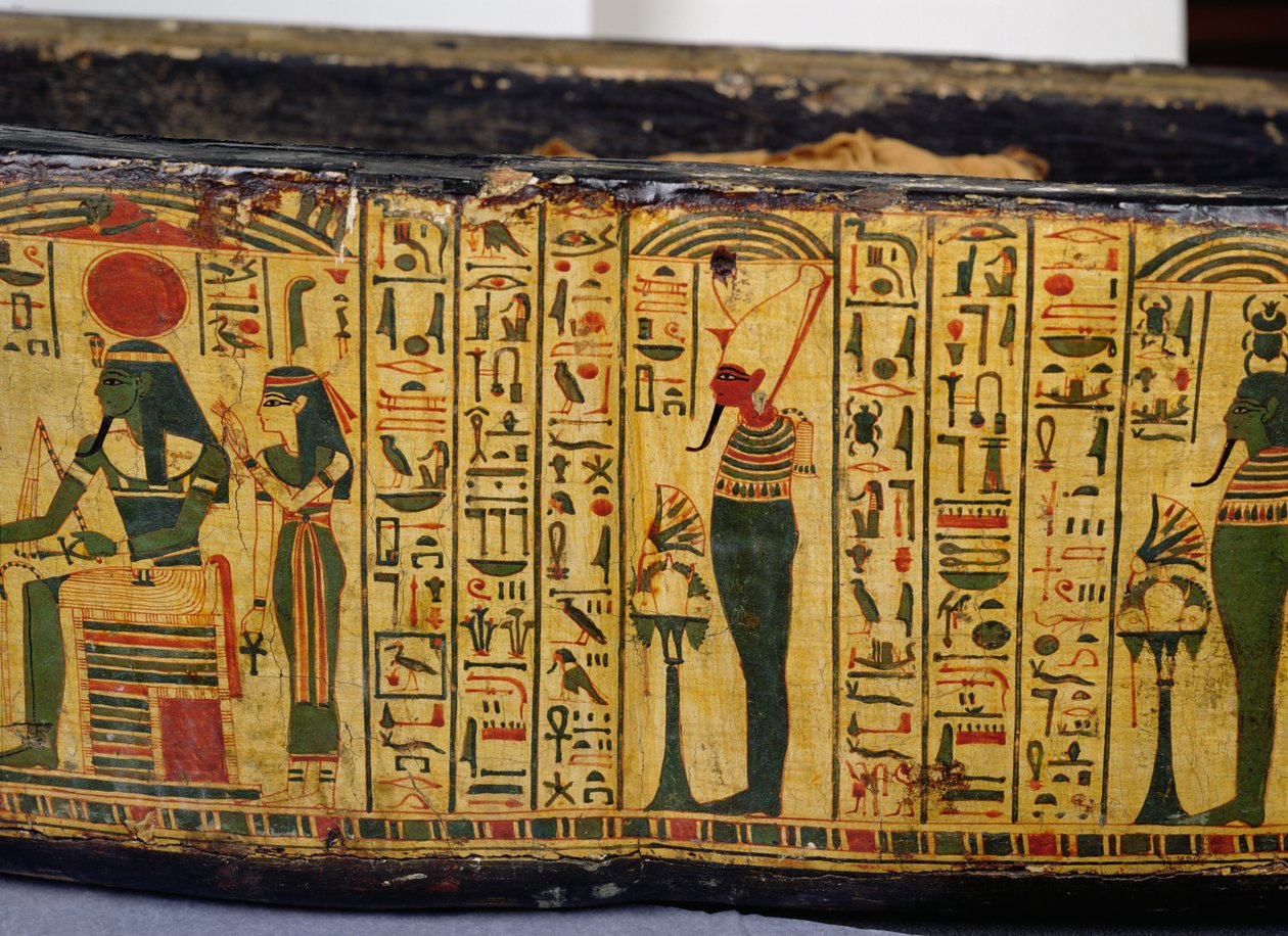 Detail vnější základny rakve mumie Nesjamuna, pravděpodobně nalezené v Deir El-Bahri, Nová říše, cca 1100 př. n. l. (lakované dřevo) od Egyptian 20th Dynasty