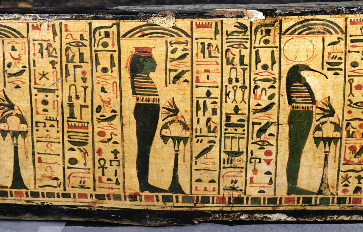 Detail vnější základny rakve mumie Nesjamuna, pravděpodobně nalezené v Deir El-Bahri, Nová říše, cca 1100 př. n. l. (lakované dřevo) od Egyptian 20th Dynasty