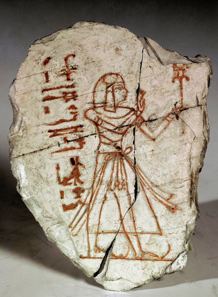 Egyptský starověk: ostrakon (nebo ostracon) (množné číslo: ostraca nebo ostraka) (střep keramiky používaný na poznámky, kresby...) představující princeznu z období Ramessidů (19.-20. dynastie). 1100 před naším letopočtem. Turín, egyptské muzeum - Starověký od Egyptian 20th Dynasty
