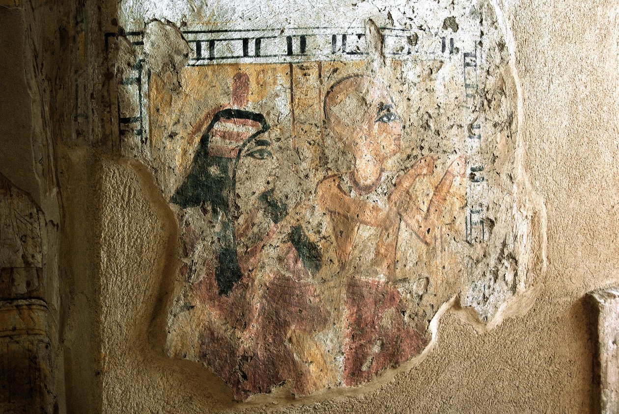 Egyptský starověk: vyobrazení Šuraje a jeho ženy při uctívání. Malba Šurojovy hrobky (TT13). 20. dynastie. 1190-1077 př. n. l. Nekropole Dra Abu el-Naga, západní břeh Luxoru, Egypt. od Egyptian 20th Dynasty