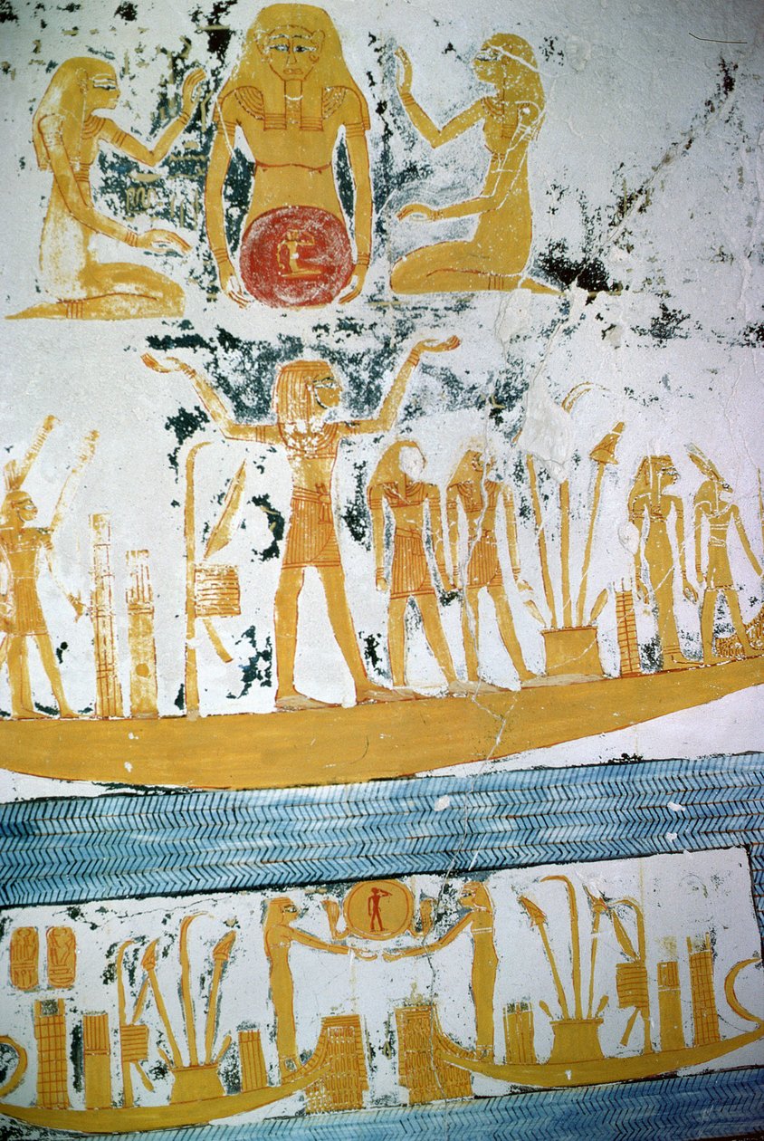 Re v nočním člunu, z hrobky Ramesse VI, Nová říše (asi 1145-1137 př.nl) (nástěnná malba) od Egyptian 20th Dynasty