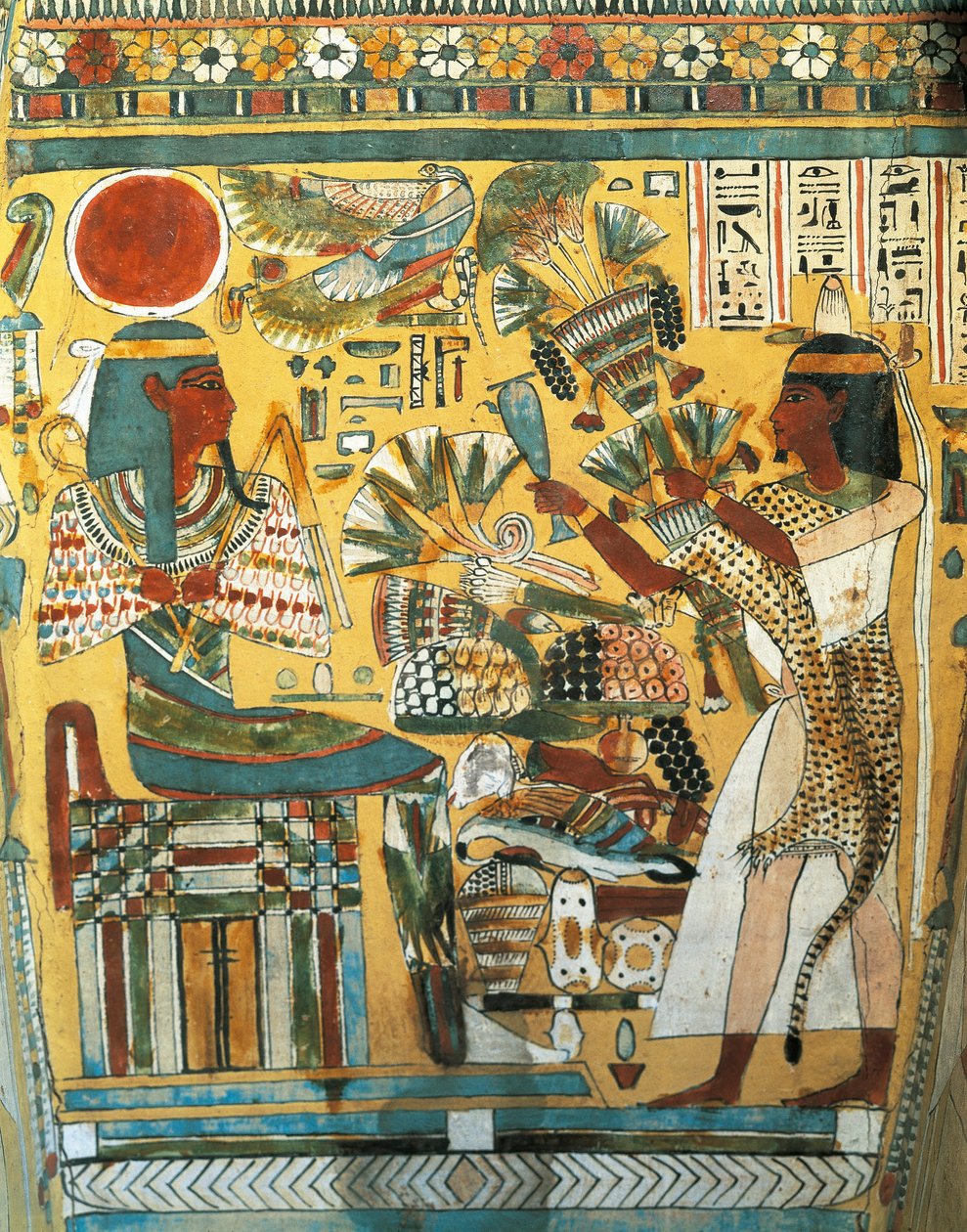 Sarkofág Ankt Ef Rhonsona, písaře Amonova chrámu, detail interiéru: zesnulý obětující květiny bohu Západu, Nová říše, Dynastie XX od Egyptian 20th Dynasty