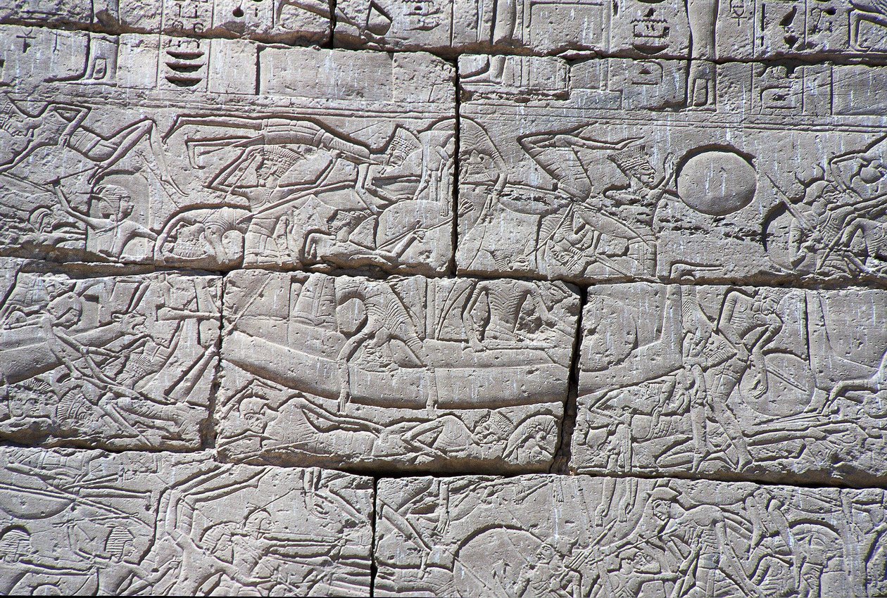The Sea People, Námořní bitva Ramses III, Medinet Habu, 1195-64 př.nl od Egyptian 20th Dynasty