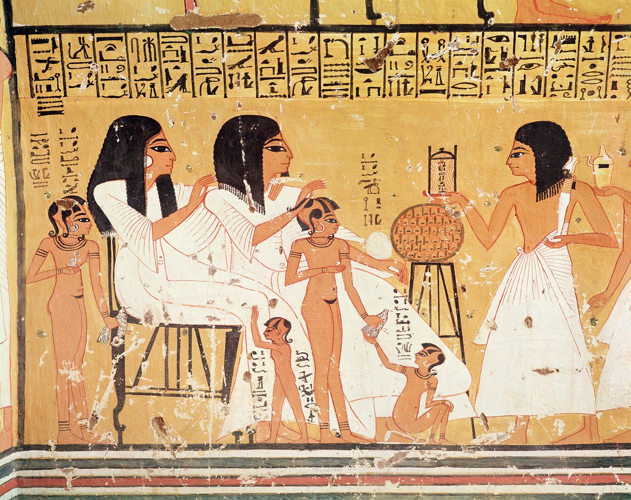Mrtví, jejich rodina a jejich služebníci, z Tomb of Ankerkhe, Workmens Tombs, New Kingdom (nástěnná malba) od Egyptian 20th Dynasty