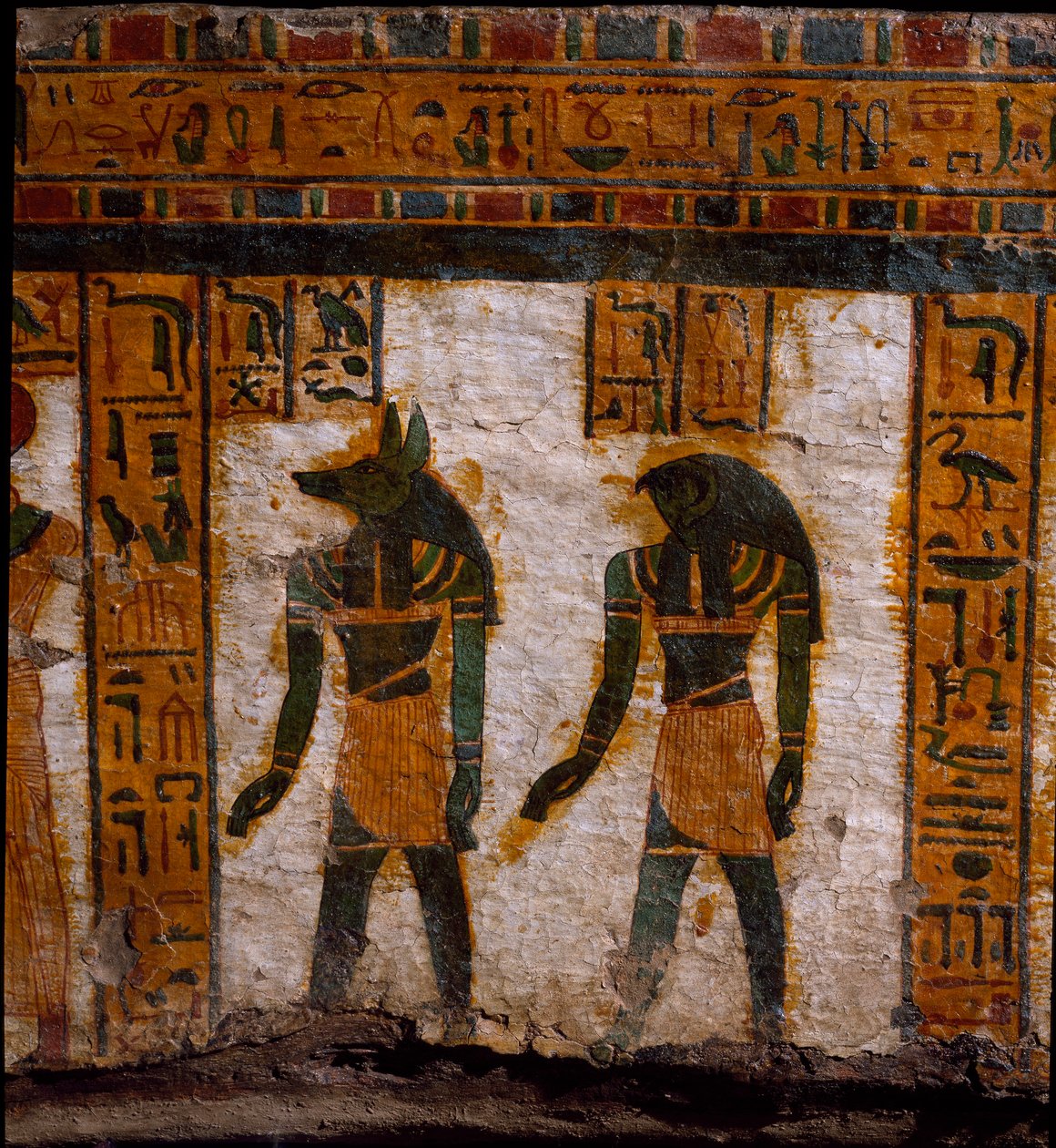 Egyptský starověk: pohřební džinové Douamoutef a Kebehsenouf (nebo Qebehsenouf). výzdoba antropoidního sarkofágu písaře Butehamona, 21. dynastie (1085-935 př. Kr.). Egyptské muzeum v Turíně (Torino, Museo Egizio) od Egyptian 21st Dynasty