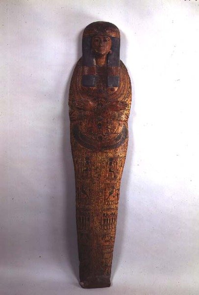 Případ sarkofágu zpěváka Tentamona, třetí přechodné období (polychromované dřevo) od Egyptian 21st Dynasty