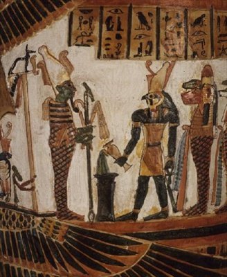 Osiris, detail z kartonáže z Nekhtefmetu, třetí přechodné období, cca 934-889 př.nl (omítnuté a malované prádlo) od Egyptian 22nd Dynasty