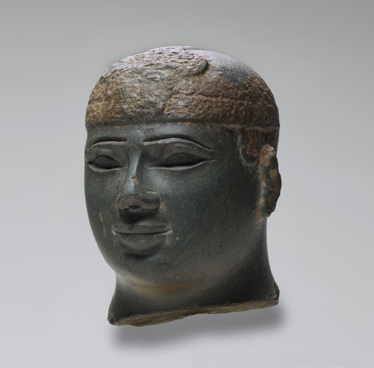 Hlava kušitského vládce, kolem 716-02 př. n. l. (zelená břidlice) od Egyptian 25th Dynasty