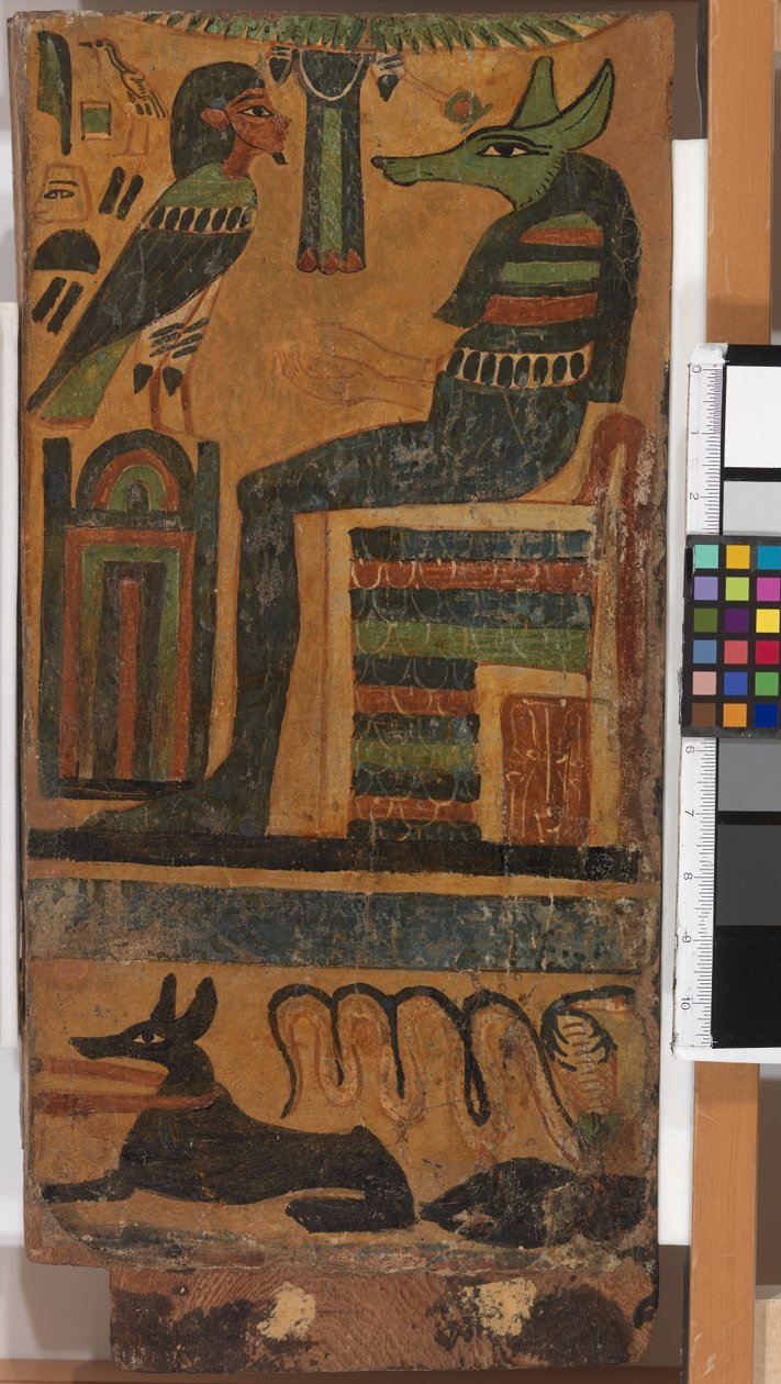 Anubis a duše zesnulého, ze sarkofágu (panel) od Egyptian 26th Dynasty