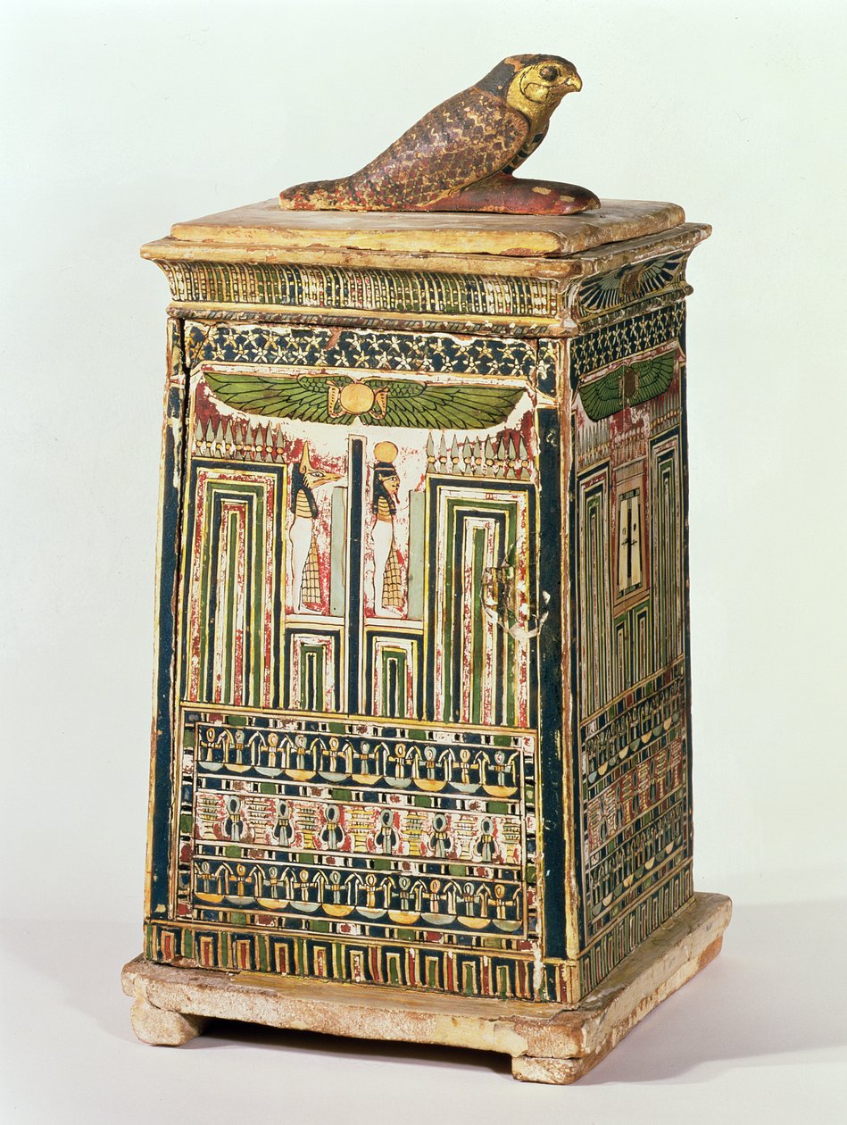 Krabice na canopic, ze Sakkáry, pozdní období (polychromované a zlacené dřevo) od Egyptian 26th Dynasty