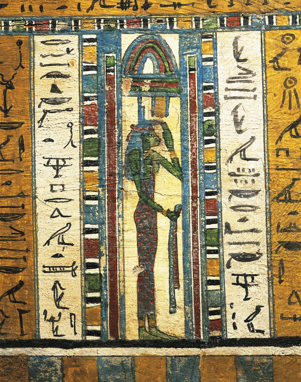 Omítnutý a malovaný dřevěný panel zobrazující bohyni Isis ze sarkofágu Usai, Théby od Egyptian 26th Dynasty