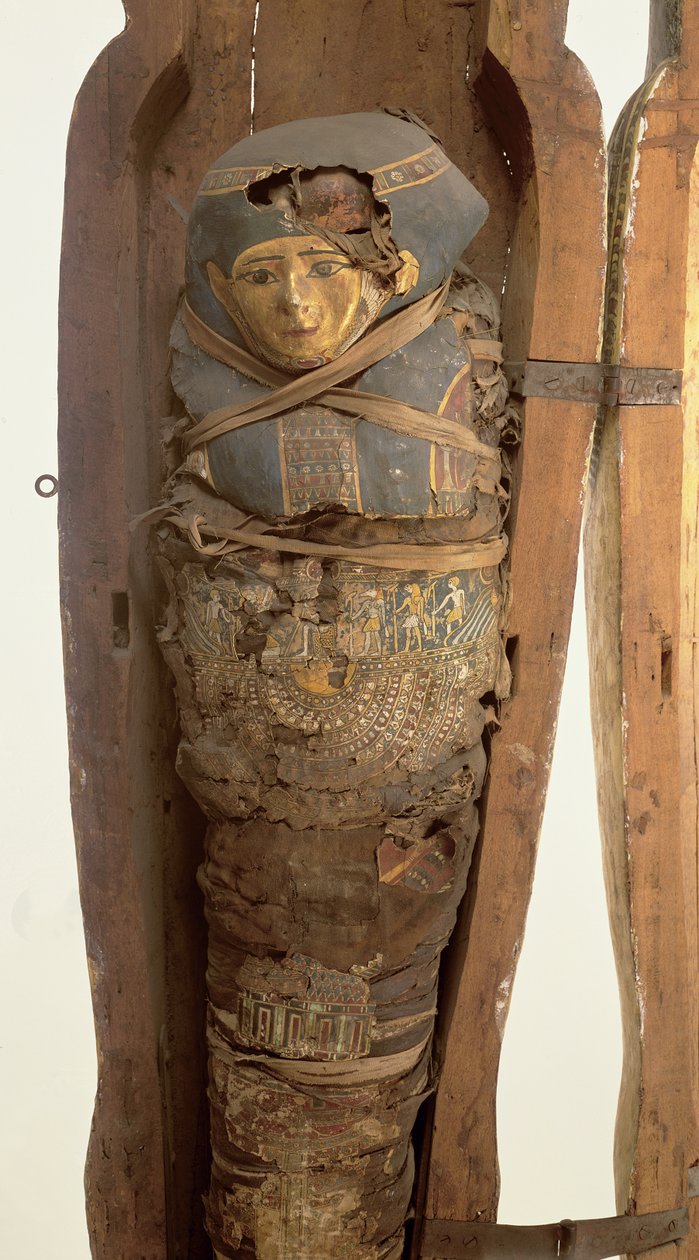 Sarkofág a mumifikované tělo Psametika I (664-610 př.nl) pozdní období od Egyptian 26th Dynasty