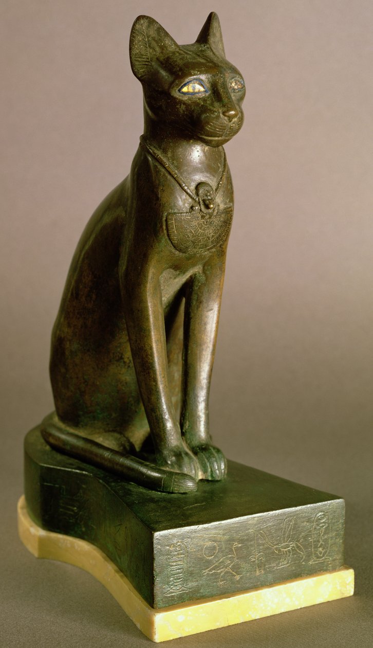 Soška kočky představující bohyni Bastet s kartuší Psamtek I, období Saite, cca 664-610 (bronz a zlato) od Egyptian 26th Dynasty