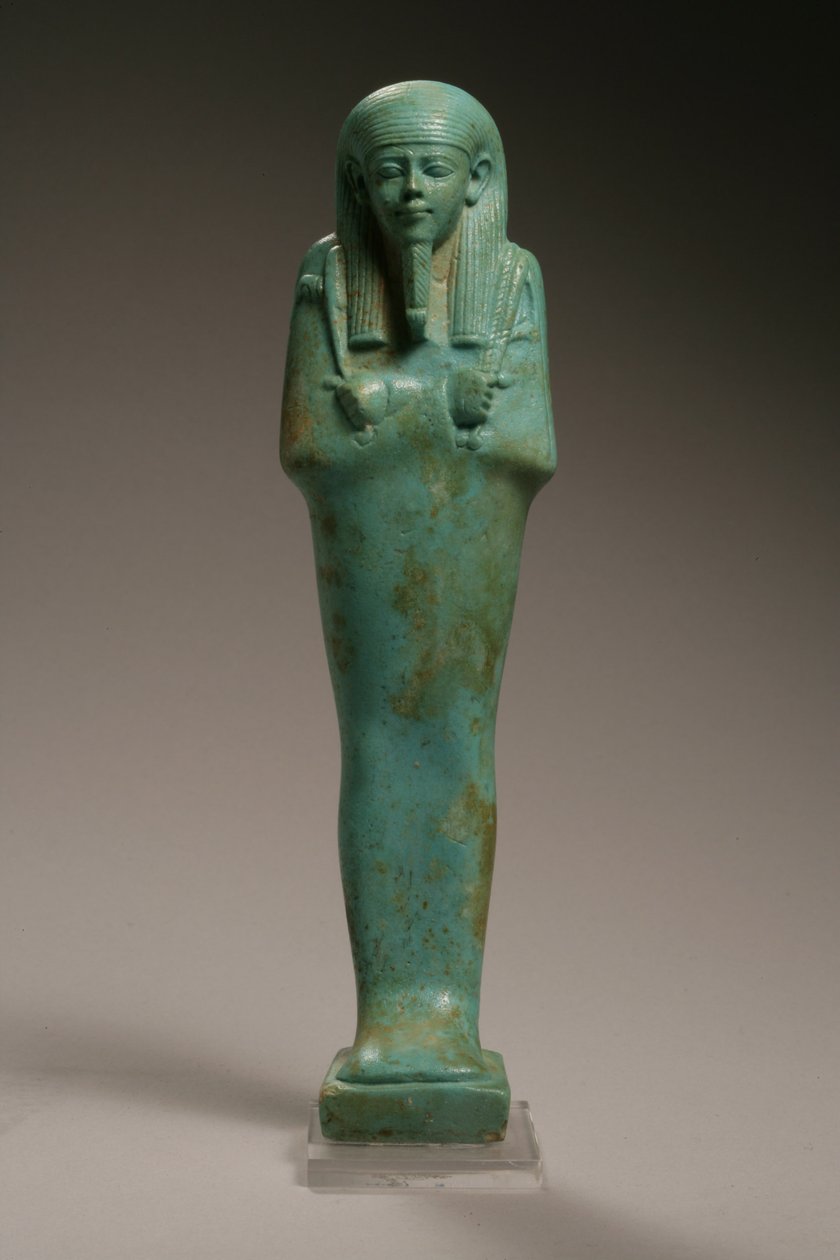 Postava Ushabti pro Hekaemsafa, admirála flotily, vláda Amasis, 570-526 př.nl (fajáns) (viz 270355 pro obrácení) od Egyptian 26th Dynasty