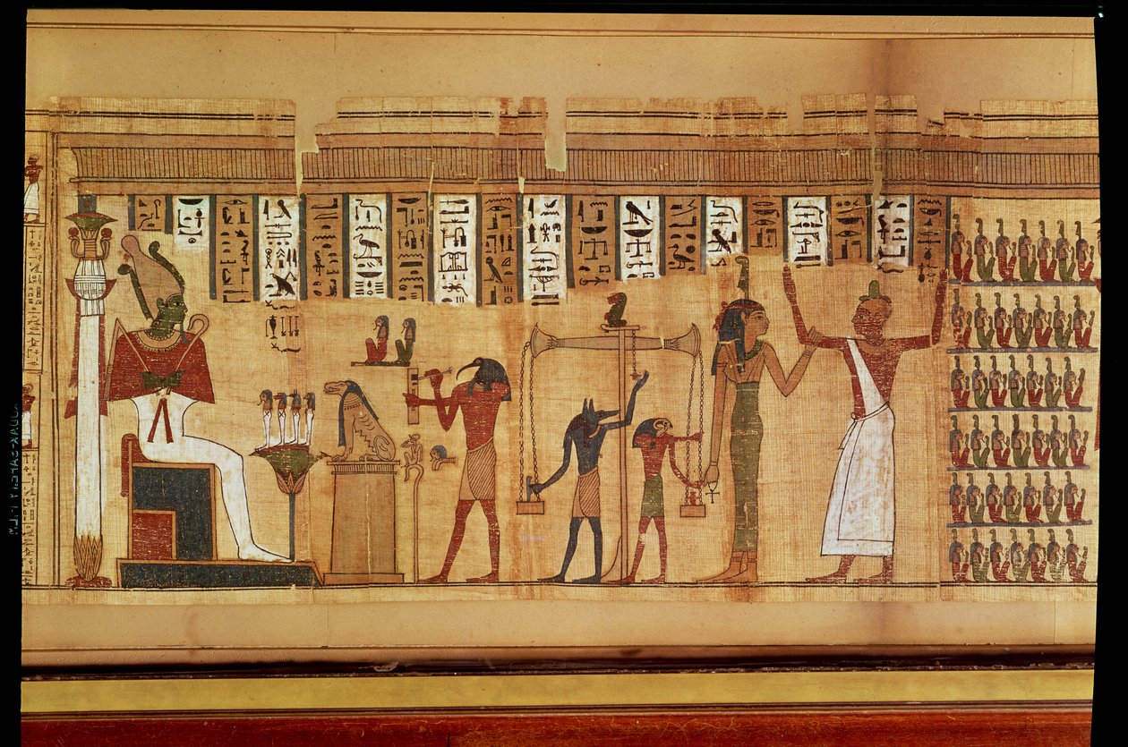 Soud Osirise, detail z Knihy mrtvých, pozdní období (papyrus) od Egyptian 30th Dynasty